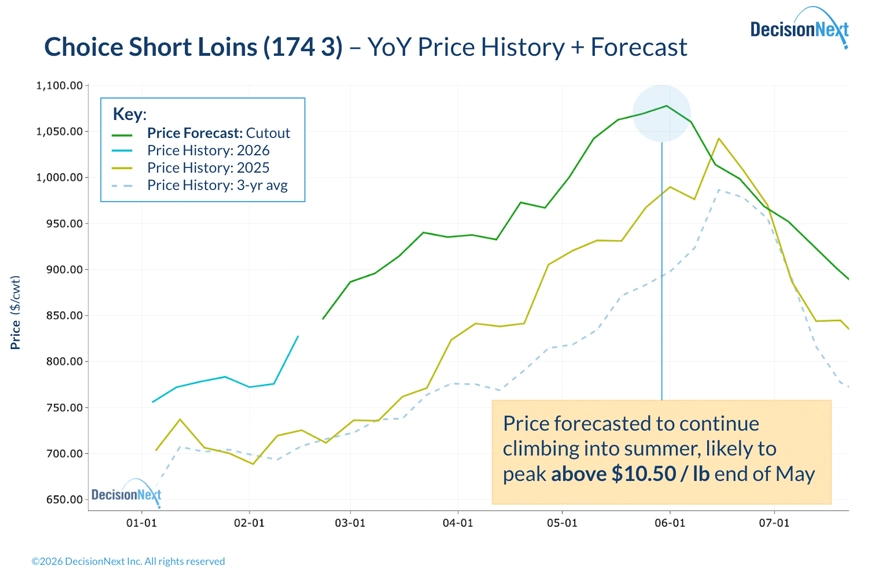 Graph Choice Short Loins YoY Price History plus Forecast